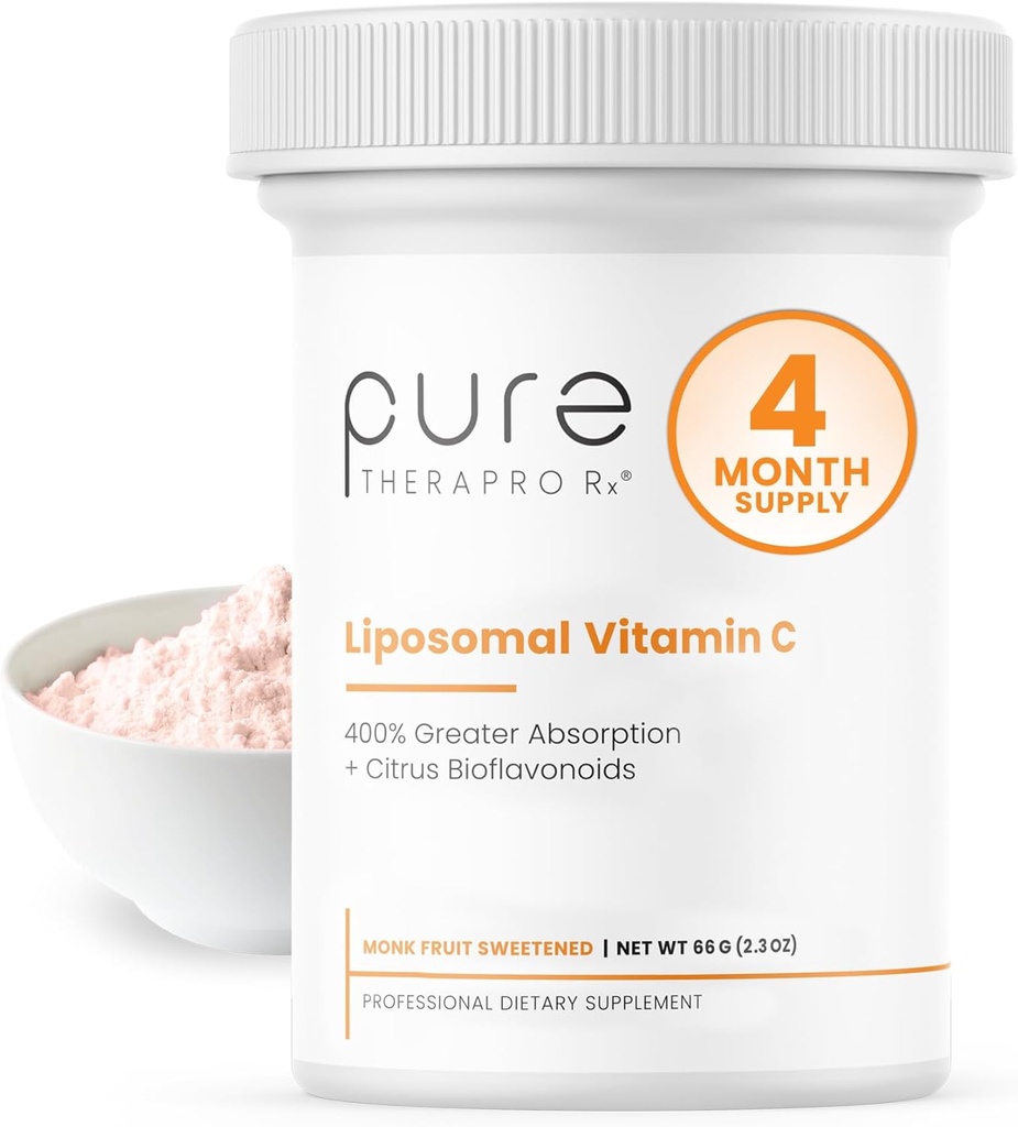Pure Therapro Rx Liposomal C-vitamiini pulber, patenteeritud PureWay Vegan C-vitamiini lisand, toetab tervislikku vananemist, immuunsüsteemi funktsiooni ja kollageeni moodustumist, mitte-GMO-d, valmistatud USA-s (66 g 120 serveerimist)