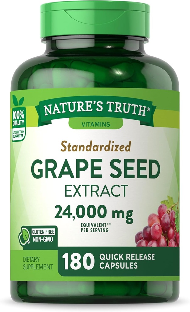 Nature's Truth Viinamarjaseemne ekstrakt 24 000 mg | 180 kapslit | Standardiseeritud lisand | Mitte-GMO & Gluteenivaba valem