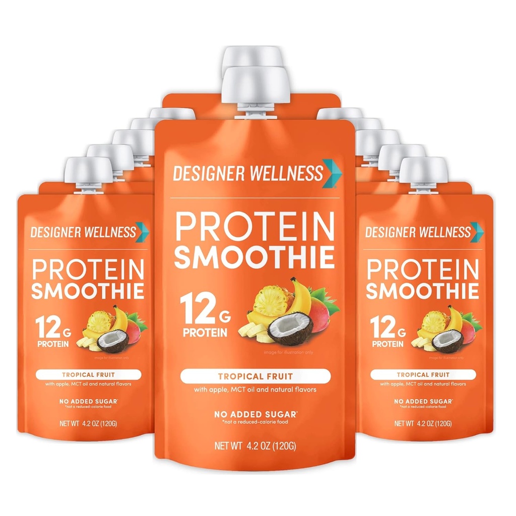 Disainer Wellness Protein Smoothie, tõeline puuvili, 12 g valku, madala süsivesikusisaldusega, nulllisatud suhkrut, gluteenivaba, mitte-GMO, kunstlikke värve või maitseid ei ole, troopilised, 12 krahv