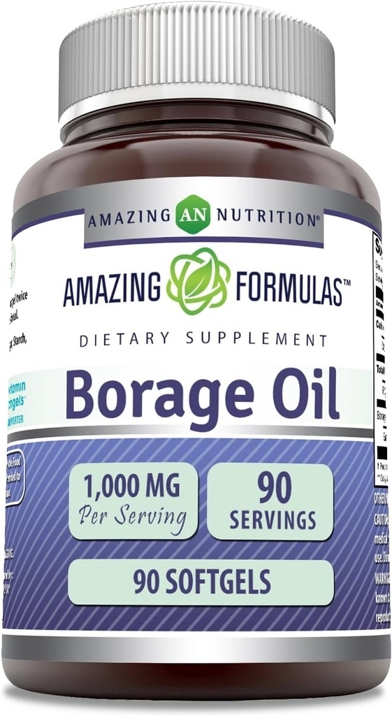 Amazing Formulas Borage Oil Supplement | 2000 Mg per Serving | Softgels | Non-GMO | Gluteenivaba | Valmistatud USAs (1 Pack, 90 Count)