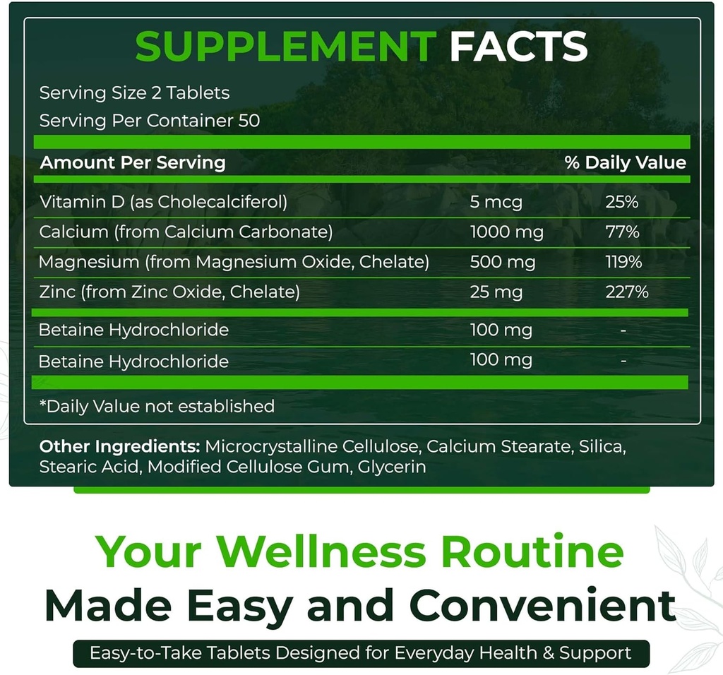 Natural Nutra 500 Count, Calcium Magnesium Zinc Supplement with Vitamin D3 for Bone Strength, Helps Improve Digestion, Health Gluten Free and Sugar-Free, Essential Mineral Complex