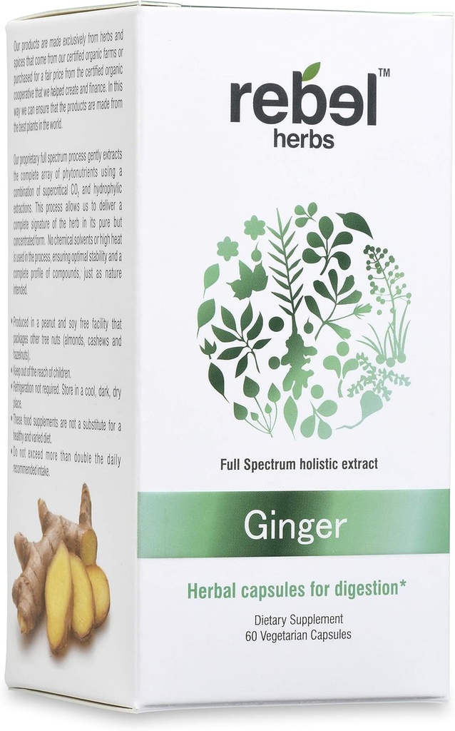 Rebel maitsetaimed Ingveri kapslid Võimas kahekordne ekstrakt, Non-GMO, Gluteenivaba, Ingveri juur (Rhizome) ekstrakt