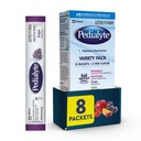 Pedialyte Electrolyte Powder | Hüdratsioonijook lastele ja täiskasvanutele | Sordipakend: viinamarjad, maasikasidimonaadid ja apelsin, 8 pulbripakki