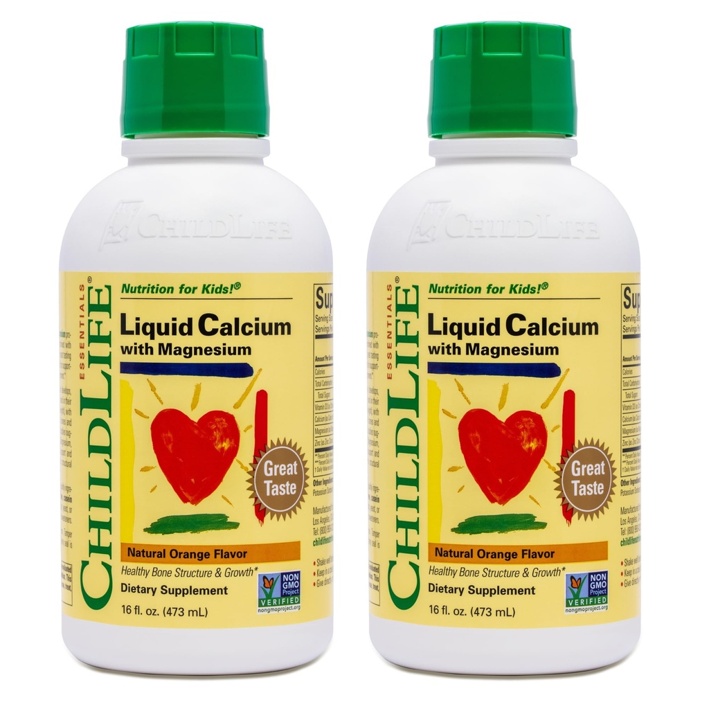 ChildLife Essentials Vedel Kaltsiumilisand lastele - Beebikaltsium magneesiumi, tsingi ja D3-vitamiiniga - oranž maitse, 16 fl oz (2 Pack)