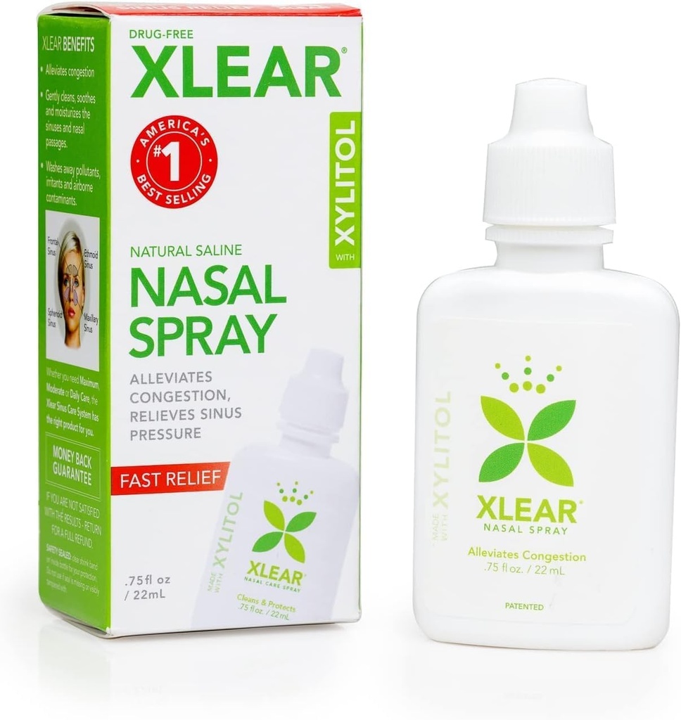 Xlear Natural soolane ninasprei ksülitooliga, nina niisutaja lastele ja täiskasvanutele, 0,75 fl oz (pakk 1)