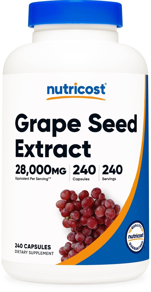 Nutricost Grape Seed Extract 28,000mg, 240 Kapsel - Non-GMO, Gluteenivaba, Taimetoitlane Sõbralik