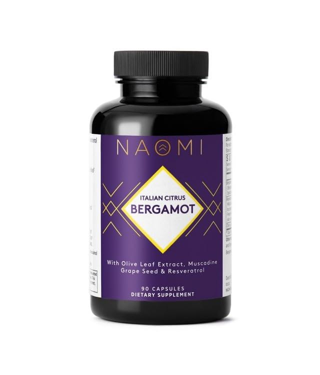 NAOMI Itaalia Citrus Bergamot 500mg + Resveratrool, auhinnatud kardioloog Dvlpd, toetab normaalset kolesterooli ja tervislikku rakulist funktsiooni, 7 peamist polüfenooli, Resveratrool ja oliivileht, 90-päevane pakkumine