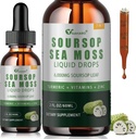 Soursop Graviola Vedelad tilgad koos meresamblaga, vitamiinid B6 & C, tsink, kurkum ja must pipar - looduslik soursop leheekstrakt immuunsüsteemi toetamiseks - Vegan, Non-GMO, Gluteenivaba, 2 Fl Oz