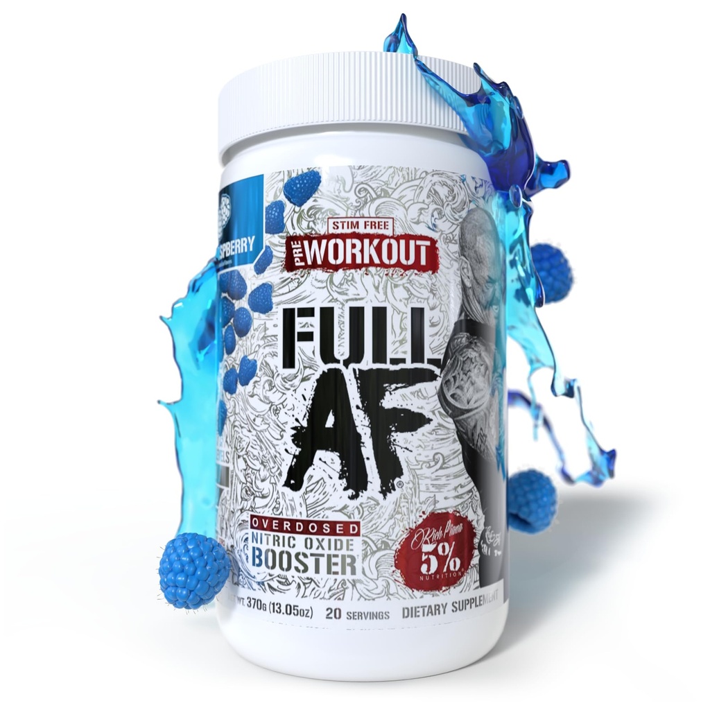5% Toitumine FullAF Pre-Workout | Stim-free massiivsete pumpadega | L-tsitrulliin, L-Tauriin, Nitrosigiin, GlycerSize | 13,05 oz (sinine vaarika)