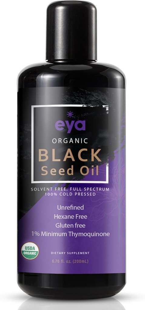 Eya Vitamiinid, orgaaniline Egiptuse must köömneseemneõli (Nigella sativa), külmpressitud, aitab toetada tervislikku soolestikku seedetrakti ja immuunsüsteemi jaoks, vegan (200 ml)