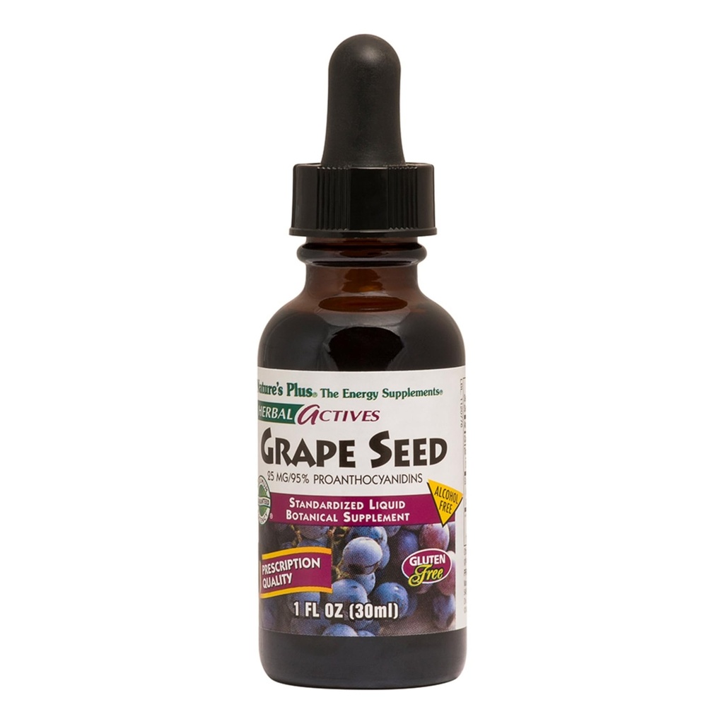 Natures Plus taimsed toimeained Viinamarjaseemned 25 mg Vedeliksuspensioon - Vegan Tilgad, 1 fl oz - Taimetoitlane, Gluteenivaba - 30 Servingut