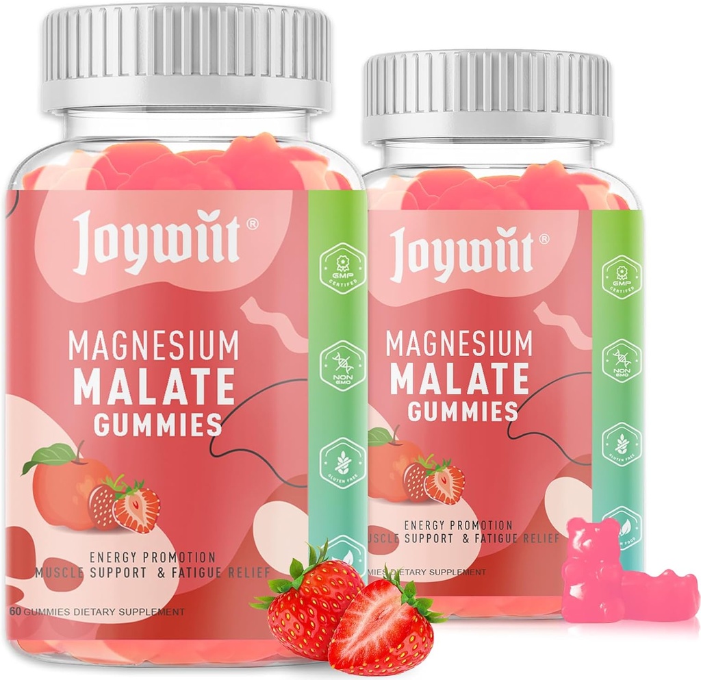 Magneesiummalaatkummid 1000mg | Magneesiummalaatlisand L-teaniini, CoQ10 ja B6-vitamiiniga | Suure tugevusega stressi leevendamine ja lihaste toetamine | Mitte-GMO, vegan, gluteenivaba | 120 Gummies