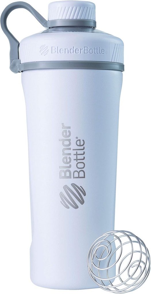 BlenderBottle Radian Shaker Cup Isoleeritud roostevabast terasest veepudel traadi viskiga, 26-kordne, Matt White