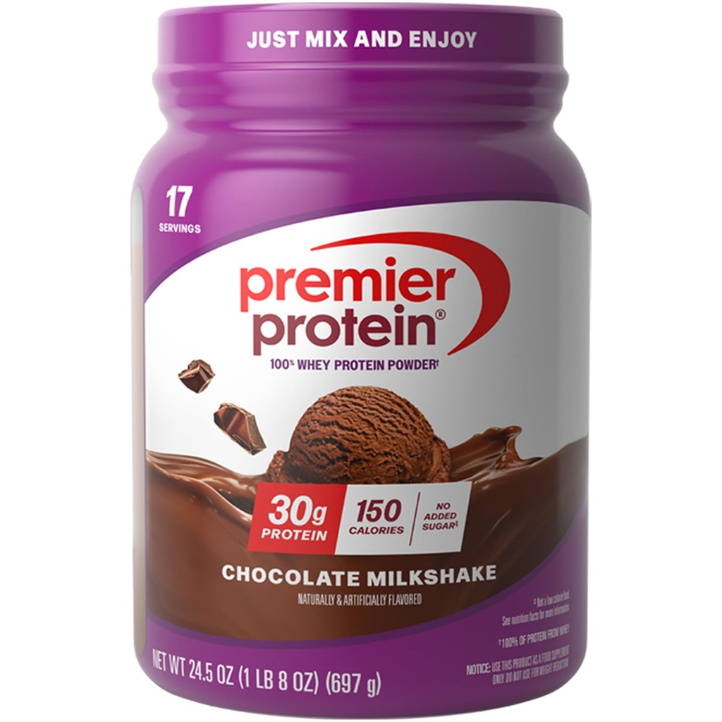 Premier Protein Powder, Chocolate Piimakokteil, 30g Valk, 1g Suhkur, 100% vadakuvalk, Keto Friendly, No Soy, Gluteenivaba, 24,5 oz (17 Servings)