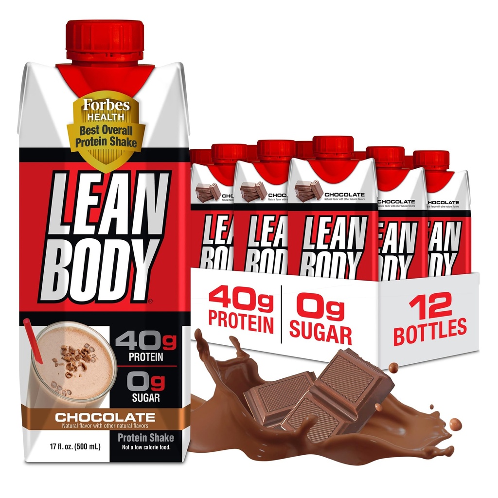 Lean Body Ready-to-Drink Chocolate Protein Shake, 40 g valku, vadakusegu, 0 Suhkur, gluteenivaba, 22 vitamiinid ja mineraalid, LABRADA, 17 Fl Oz (pakk 12)