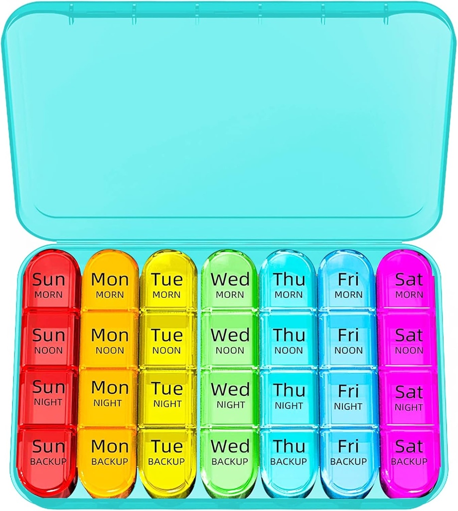 Odaro Weekly Pill Organizer 4 korda päevas, Daily Pill Box 7 päeva, suur reisipillide juhtum 28 ravimi, vitamiini ja täienduse hoidmiseks - tsüaani juhtum