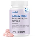 Curist Fexofenadine Hydrochloride 180mg (200 tabletti) Mitteuimas allergia ravim - 24 tundi kogu päeva allergia leevendus runny nina, sügelevad silmad ja kõri - Allergia leevendus tabletid (200 loend)