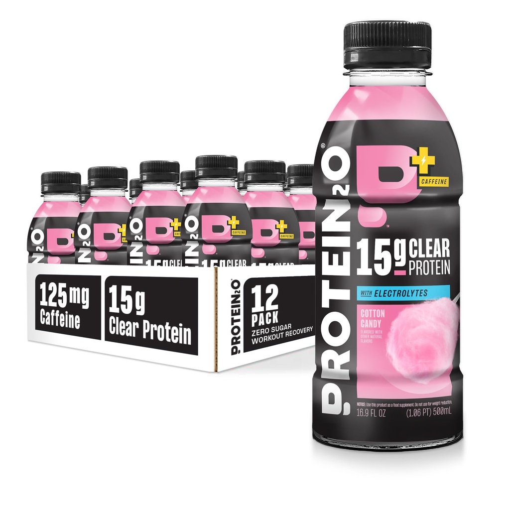 Proteiin2o 15g Vadakuvalk Isolaathüdraat Jook Plus Energia ja fookus, 350mg elektrolüüte, Vitamiinid B5 & B6, Suhkruvaba, Puuvillane Kommid, 16,9 oz Pudel (Pack of 12)