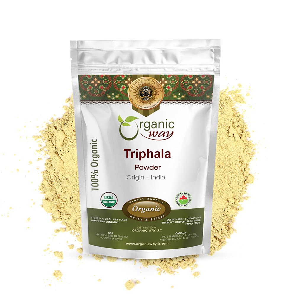 Organic Way Triphala Taimne pulber - Amla, Haritaki & Bibhitaki valem | Kosher & USDA sertifitseeritud | Mitte-GMO & Gluteenivaba | Testitud raskemetalli ja puhtuse jaoks | 100% toores Indiast | 1/2 LBS (8 Oz)