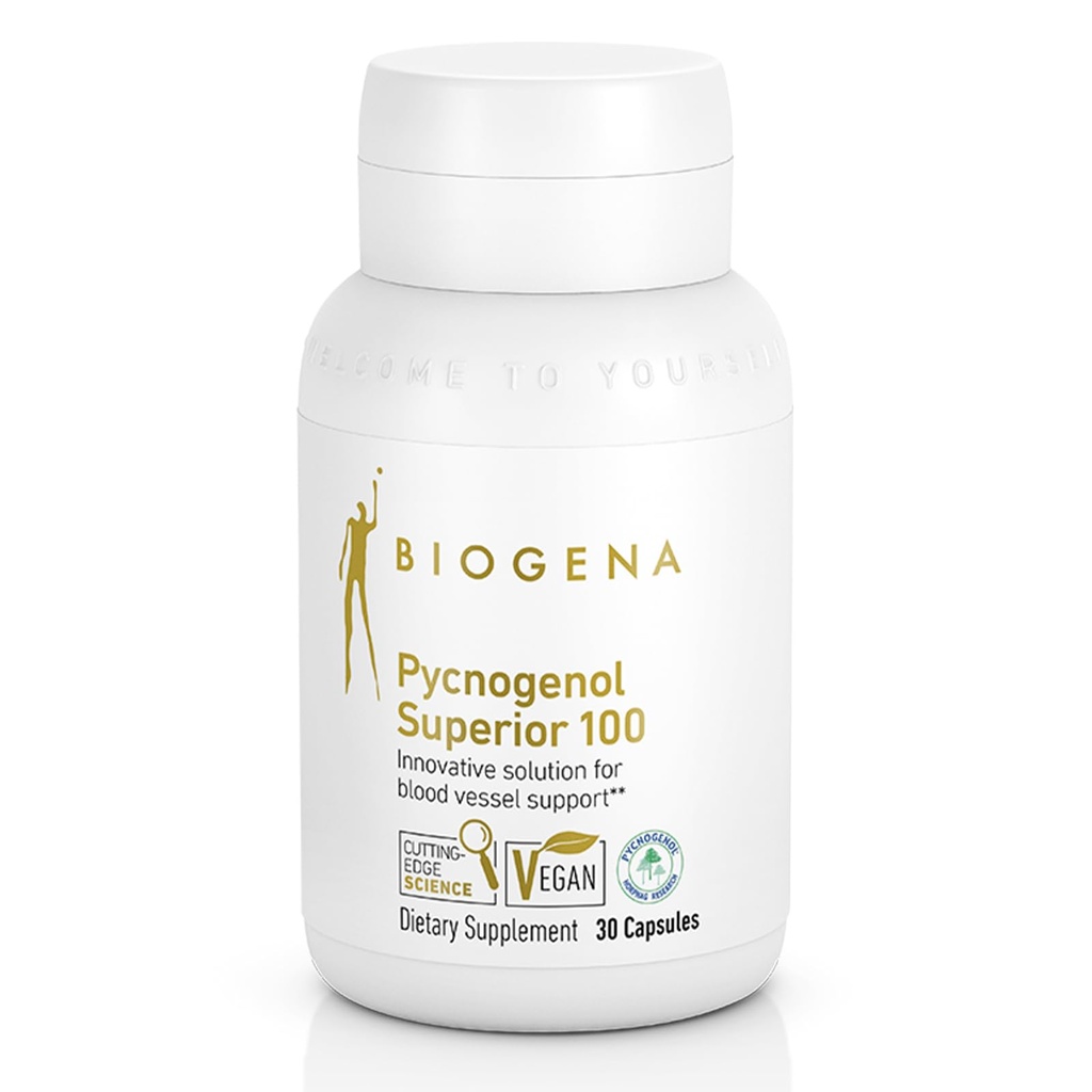 Biogena Pycnogenol 100 mg kuld koos Premium patenteeritud Prantsuse meremännikoore ekstraktiga (Pinus Pinaster), et toetada vereringlust
