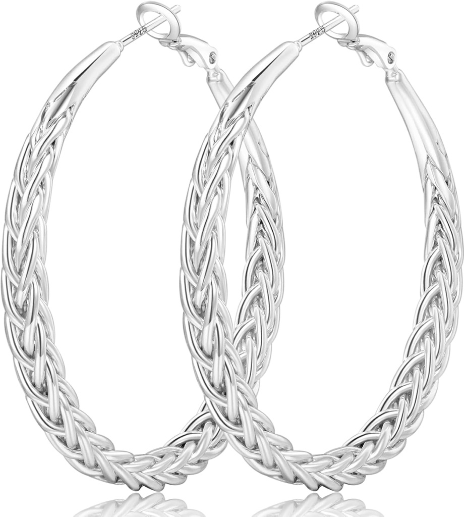 Senteria Silver Hoop Kõrvarõngad naistele Hüpoallergeenne 925 Sterling Silver Post Hoop Kõrvarõngad Kerged Suured Kõrvarõngad Kõrvarõngad Kõrvarõngad Kõrvapaks Twisted Silver Hoop 30/40/50MM