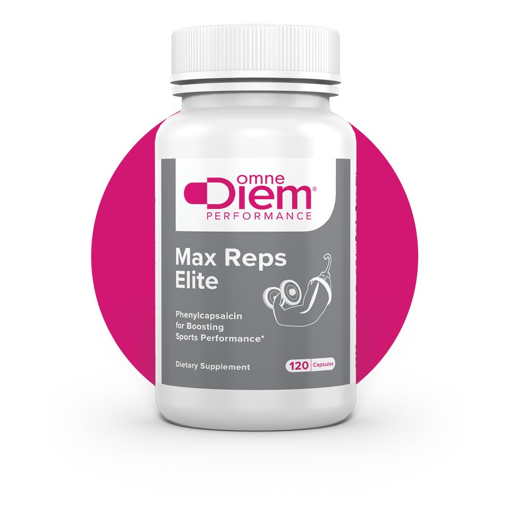 Omne Diem Max Reps Elite kapslid - fenüülkapsaitsiin Spordi tulemuslikkuse toidulisand - toetab maksimaalset treeningut ja taastumist ja vähendab väsimust - meestele ja naistele - 120 ct