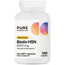 PureFormulas Biotin 8000 mcg juuksed Naha küüned Biotiin Täiendus Biotina, Biotiin Juuksekasvu Vitamiinid B7 täiendus naistele ja meestele 120 kapslit
