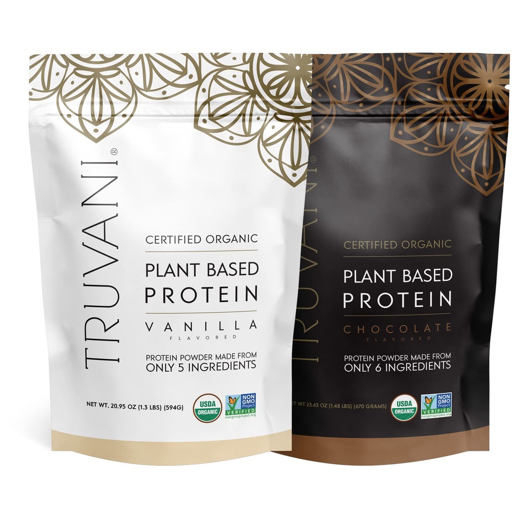 Truvani taimepõhine valgupulber - USDA sertifitseeritud orgaaniline, vegan, GMO-vaba, piimavaba, sojavaba ja gluteenivaba - 2 pakendit 20 serveerimisega (šokolaad ja vanilje)