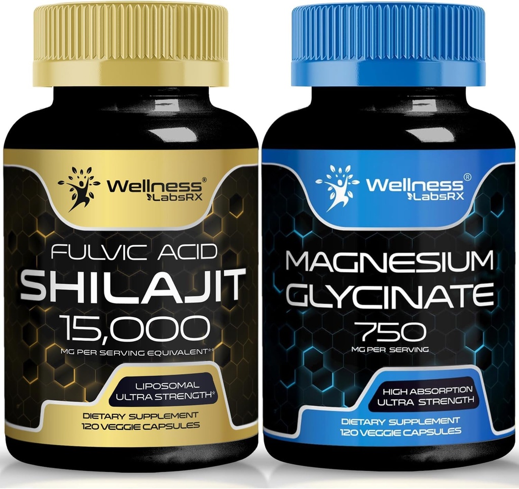Magneesiumglütsinaatkapslid - 750mg - magneesiumilisandi kõrge imendumislisandiga Shilajit Pure Himalayan Orgaanilised Kapslid looduslikult hõivava Fulvic Acid