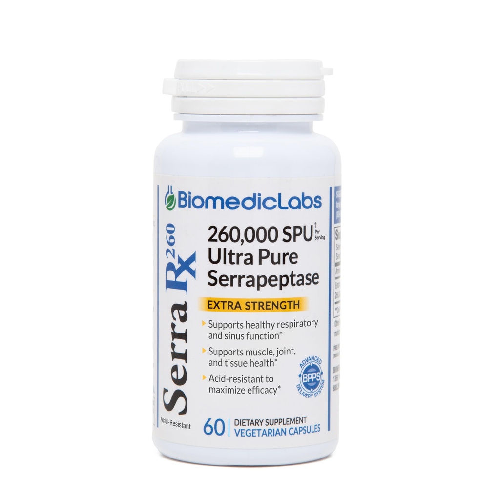 Serra-RX 260 000 SU Serrapeptaas - happeresistentne proteolüütiline süsteemne ensüüm, mitte-GMO, gluteenivaba, vegan, toetab sinus, immuunsüsteemi ja kopsude tervist, 60 Veg kapslit