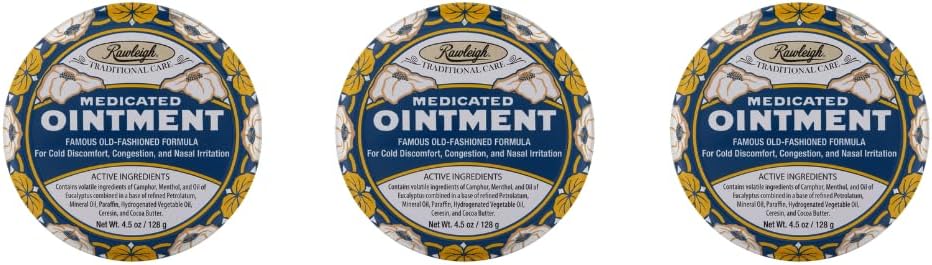 Rawleigh ravimsalv: 4,5 oz Blue Tin, Topical Chest Rub külmaks, nina ummistus, väikesed valud ja valu koos Camphor, Menthol & Eucalyptus, Mitterasvane valem - Pakend 3