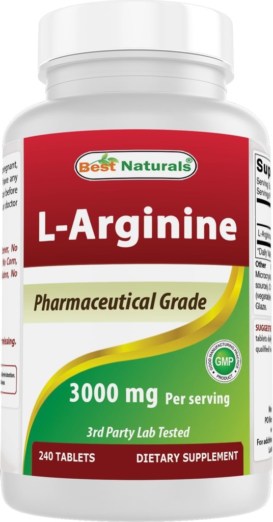 Parimad looduslikud L-arginiin 3000 mg ühe serveerimise kohta - 240 tabletti - farmatseutiline klass - mitte-GMO ja gluteenivaba - valmistatud USA-s