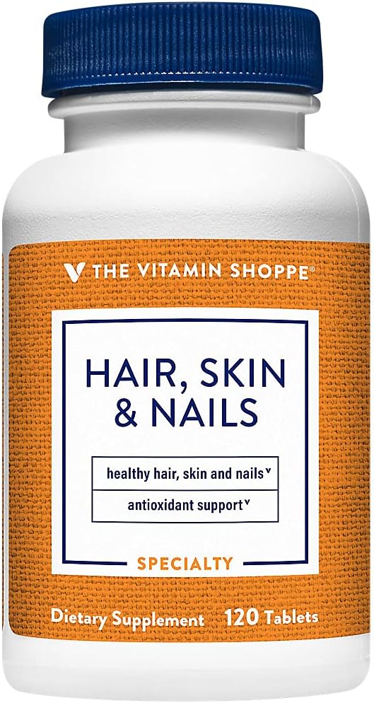 Vitamiin Shoppe juuksed, nahk ja küüned, 400MCG biotiiniga, tervete elujõuliste juuste, terve naha ja tugevate küünte toetamine (120 tabletti)