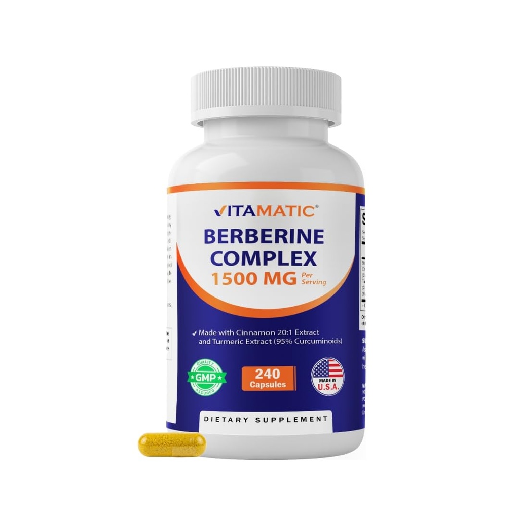 Vitamatic Berberine koos Ceyloni kaneeliga, 1500mg, 240 taimetoitlast kapslit, mitte-GMO, Gluteenivaba
