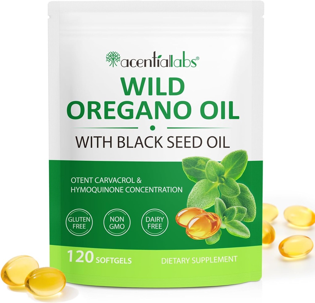 Oil of Oregano Softgels, 120 Count Oregano Oil Supplement kapslid, 2 in 1 6000mg Oil of Oregano with Black Seed Oil 200mg, Organic Oregano Oil Extract, Non-GMO, Gluteenivaba