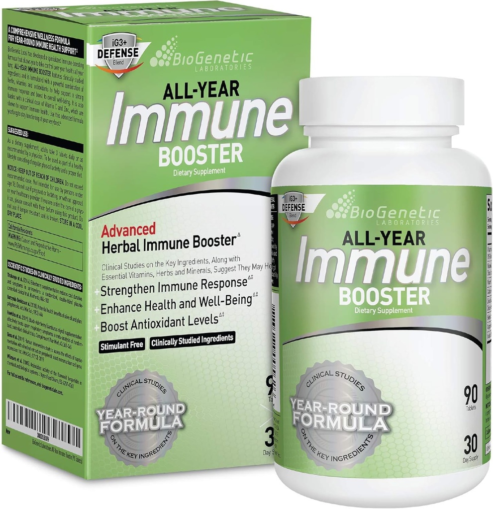 Biogenetic Laboratories Immune Booster Elderberry, C-vitamiin, A-vitamiin, D-vitamiin ja tsink - Multi-System Immune Defense ja taimsete immuunsüsteemi tugi - Aastaringne potentsi toetus (90 kapslit)