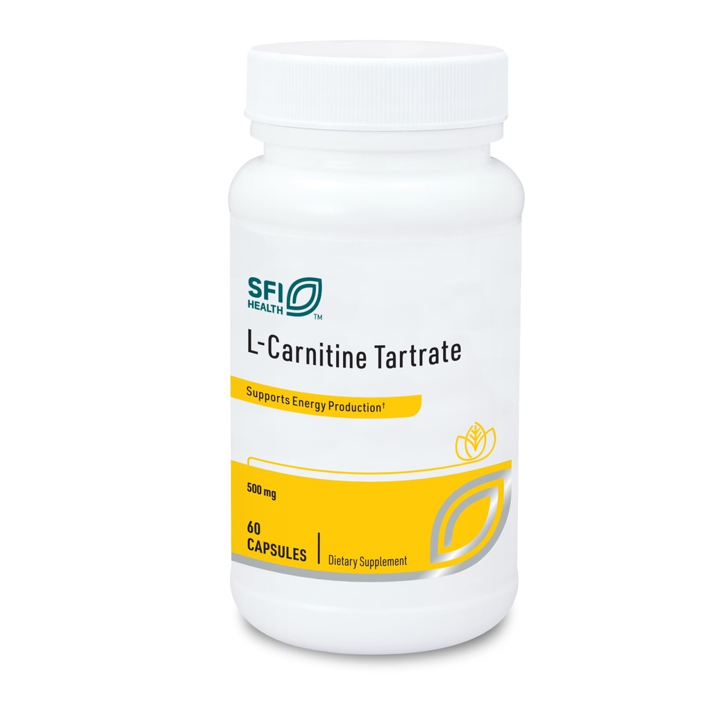 Klaire Labs SFI Health L-karnitiintartraat - 500 mg aminohape, stabiliseeritud L-karnitiin - sünteetiline D-karnitiin puudub (60 kapslit)