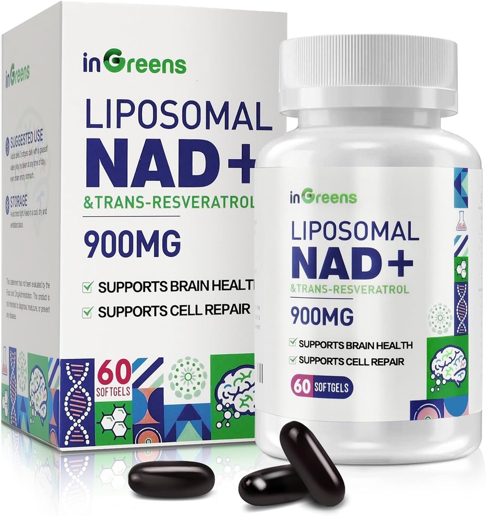 900 mg Liposomal NAD+ Täiendus koos Trans Resveratrol 300 mg, Asendab NMN, Superior Imendumine, True NAD Plus täiendada DNA parandamine ja Boost NAD +, Vananemine Kaitse, Energia, Pikkus, 60 Softgels