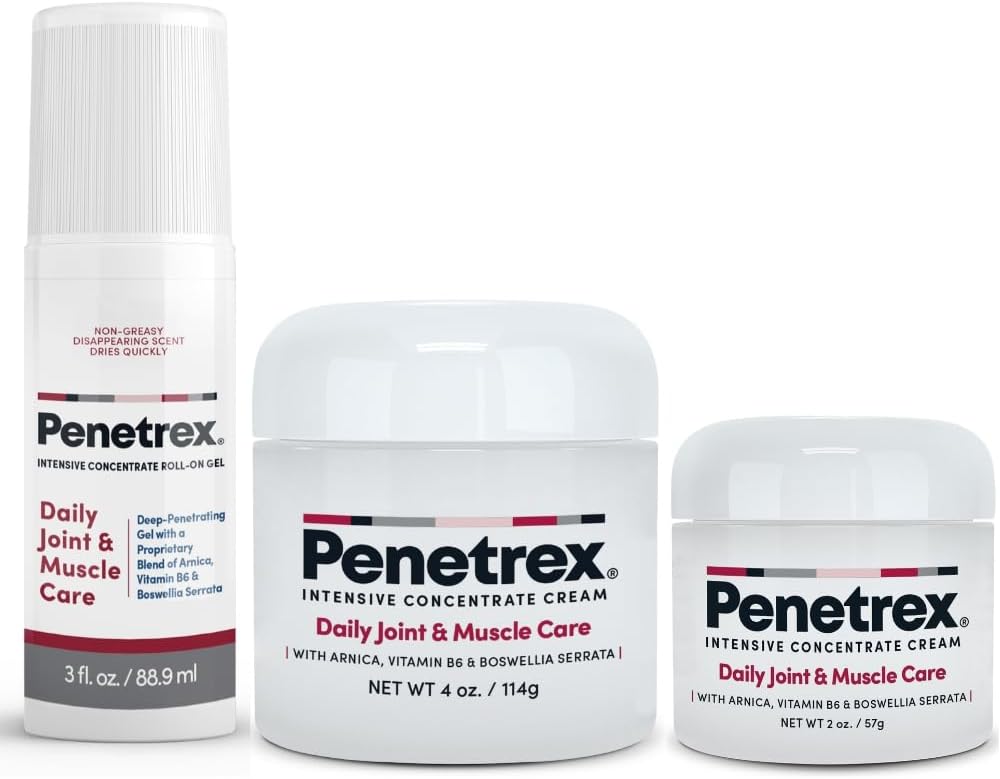 Penetrexi liigese- ja lihasteraapia trio - rahustav mugavus seljale, kaelale, kätele, jalgadele - Premium kogu kehale, hõõruda Arnicaga, vitamiin B6 MSM & Boswellia - 2oz, 3oz, 4oz