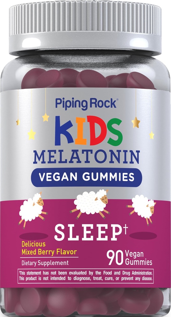 Piping Rock Kids Melatoniin Gummies | 1mg | 90 Count | Supplement for Children | Mix Berry Flavor | Vegan, Non-GMO, Gluteenivaba