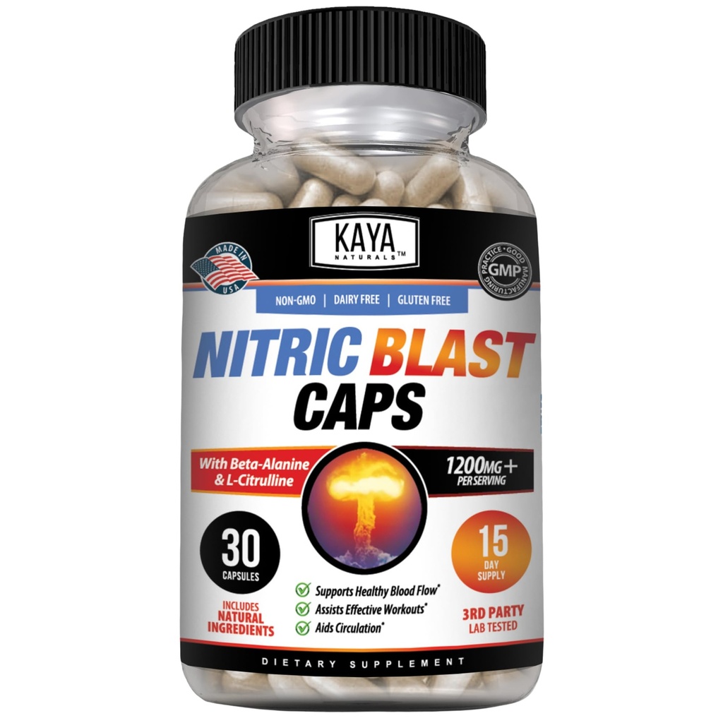 Kaya Naturals - Nitric Blast Potent All-Natural Taimne Täiendus Maksimaalne kasu tervisele | Pre-Workout | Suurenenud energia | Parem öine jõudlus (30 Count (Pack of 1))