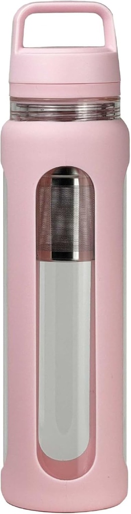 20oz Klaasist veepudel silikooni varrukaga, 600 ml Mug koos 2 Tier Lid (lai suu ja väike suu sirge joomine) tee lekkimise pudeliga - jõusaali jooga välitegevus (Pink)