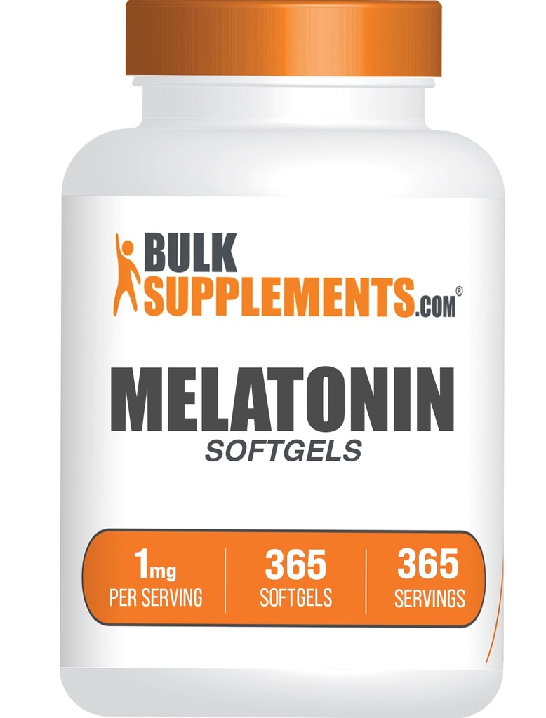 BulkSupplements.com Melatoniin 1mg Softgels - Melatoniin täiskasvanutele, Sleep Supplement - 1mg Melatoniin ühe serveerimise kohta, Gluteenivaba, 1 Softgel ühe serveerimise kohta, 365 loend (pakk 1)