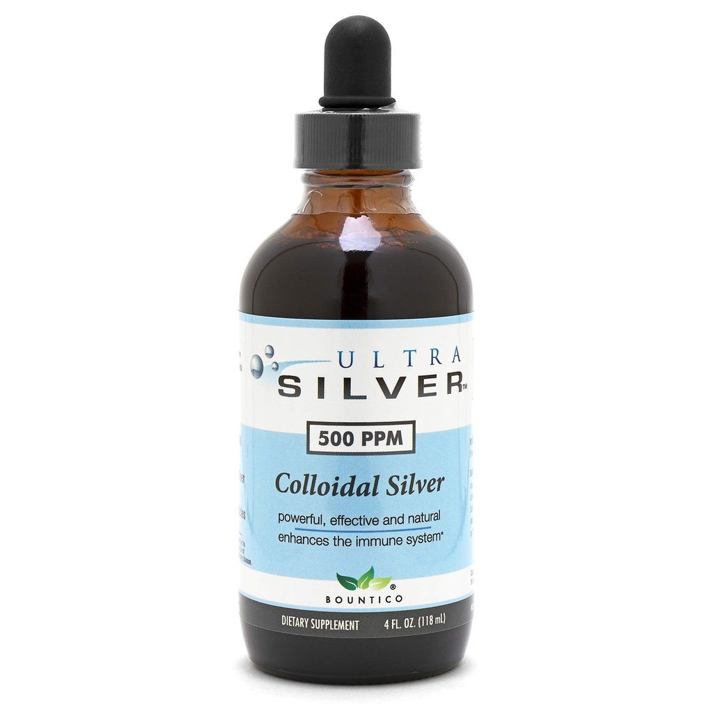 Ultra Silver® kolloidhõbe | 500 PPM, 4 Oz (118 ml) | Mineraalvedeliku lisand | Tõeline kolloidhõbe - Dropperiga