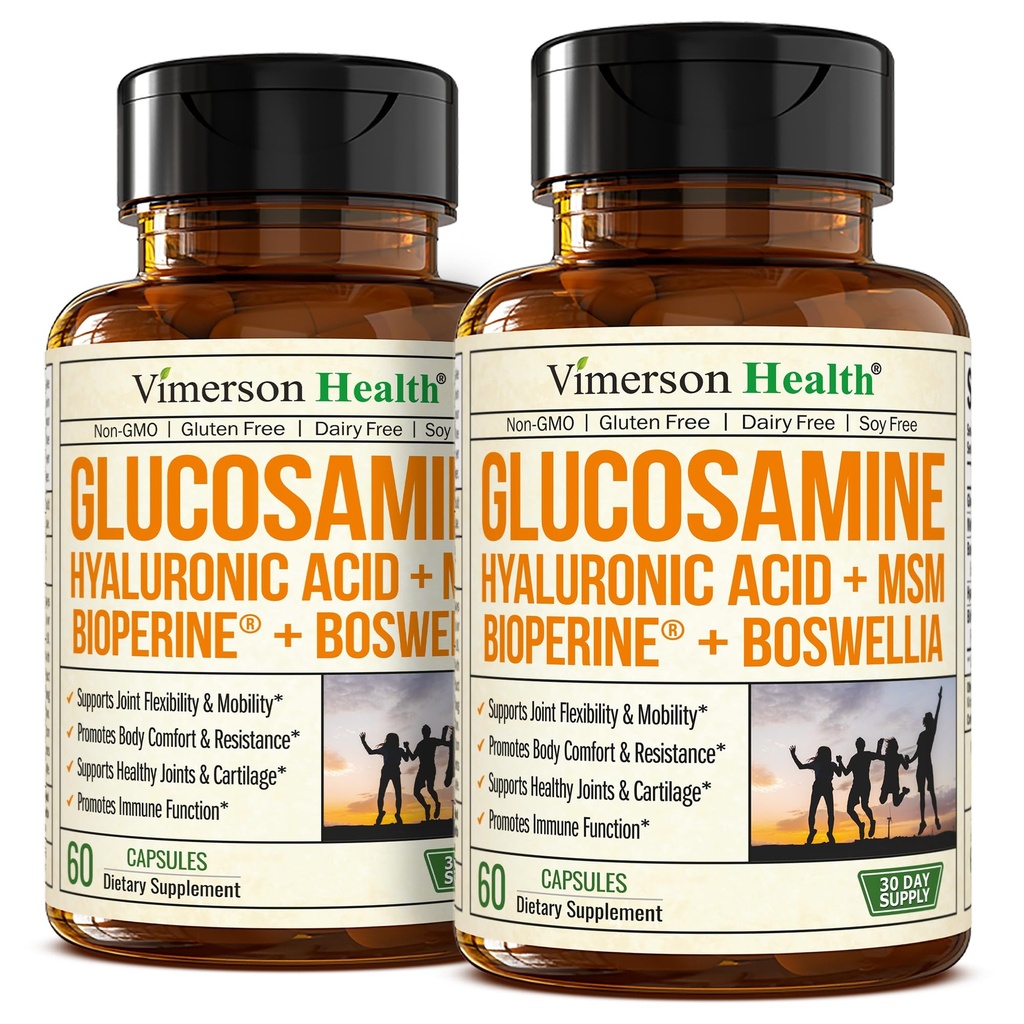 Glükoosamiinsulfaat hüaluroonhappega, boswellia, Black Pepper & MSM-i lisandiga - 5-in-1 liigeselisandid meestele ja naistele - ühine tervis, liikuvus ja luu tugevus - FSA abikõlblik 2 pakend