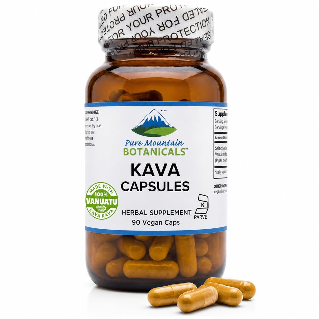 Pure Mountain Botanicals Kava Kapslid - 90 Kosher Vegan Caps koos 400mg Wild Vanuatu Kava Juur ekstrakt