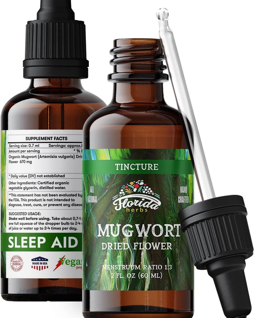 Mugwort Extract Vedel tilgad – Orgaaniline Lõõgastus, Sleep Support Drops – Natural Mugwort Tinktuur – Made in USA - 2 Fl Oz