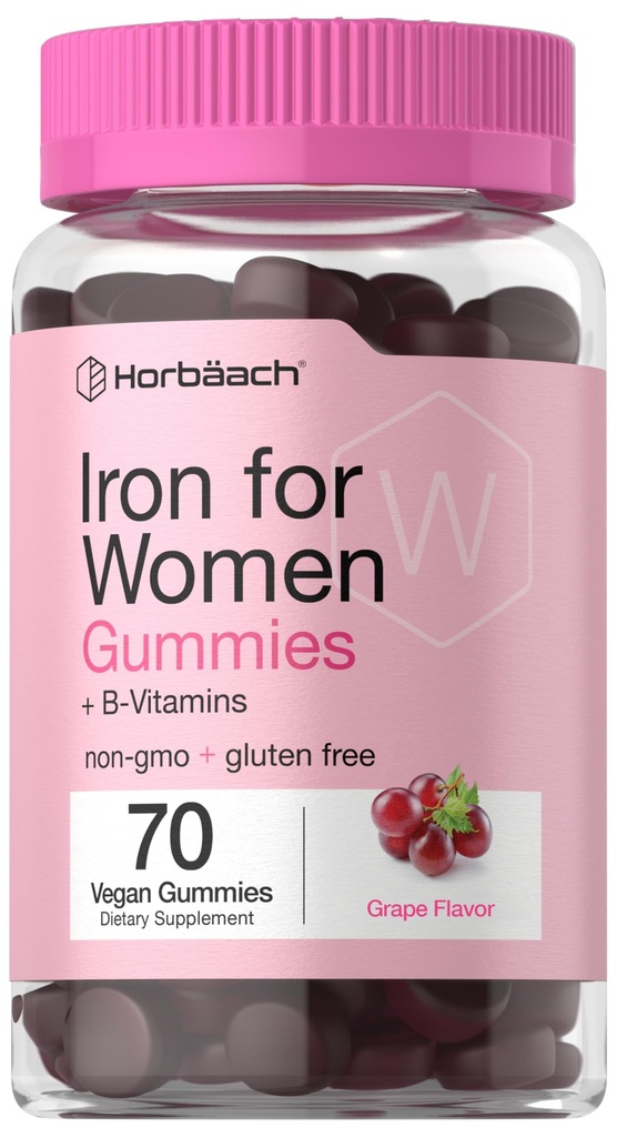 Horbäach Raudkummid naistele | 70 Count | Viinamarjamaitse | B-vitamiinide folaadi ja tsink | Vegan, Non-GMO & Gluteenivaba