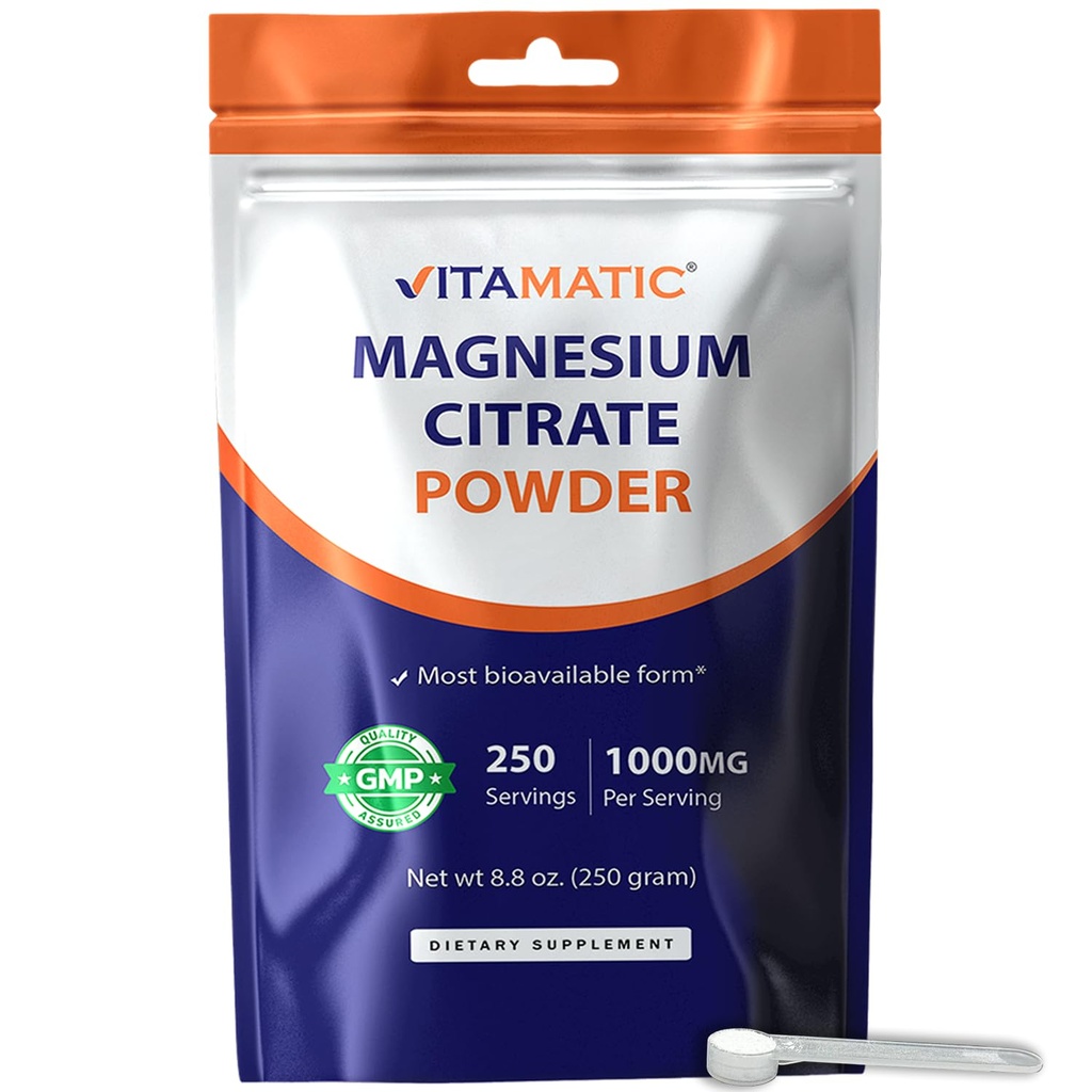 Vitamatic Magnesium Citrate 1000mg per Serving Toetab Lihas-, liiges- ja südametervise 250 Grams - 250 Servings
