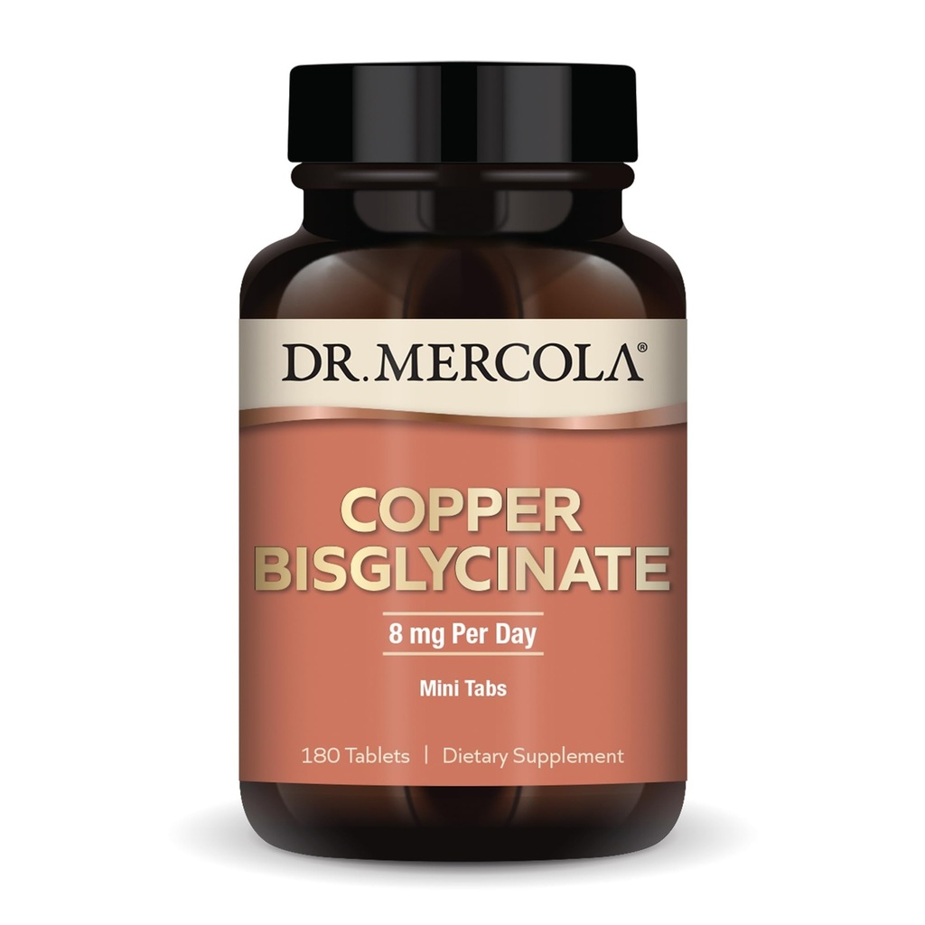 Dr Mercola Copper Bisglütsinaat, 90 serveerimist (180 tabletti), toidulisandeid, 8 mg päevas, Mini Tabs, toetab üldist tervist, Non GMO